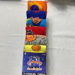 6 Pair Casual Crew Space Jam A New Legacy Socks shoe size 8-12 (BK)